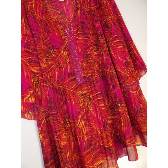 Catherines Blouse Women 2X-22/24W Floral Crinkle Beaded Asymmetrical Tropical - Picture 5 of 11